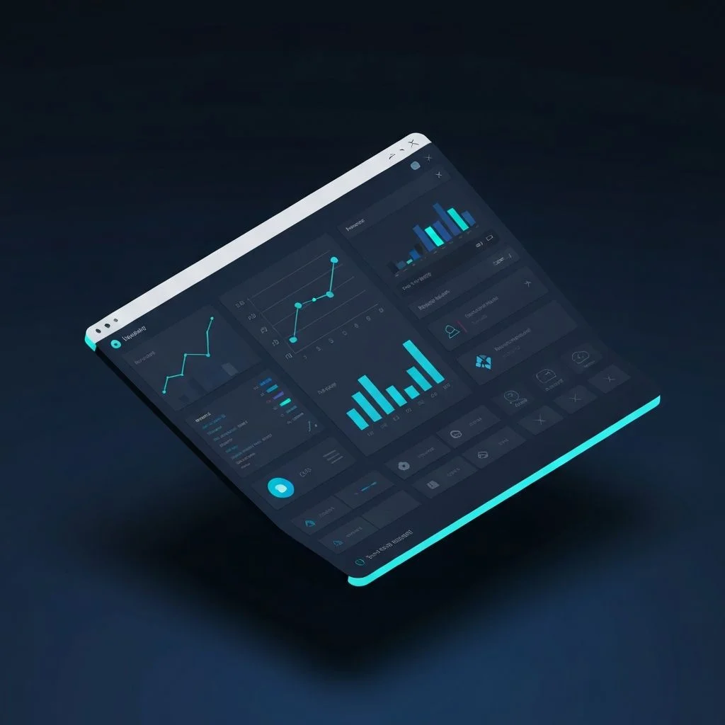 Maqueta de panel tecnológico moderno que muestra interfaces de software